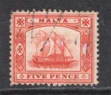 M15432 Malta 1899 SG33x - 5d vermilion with Wmk reversed.