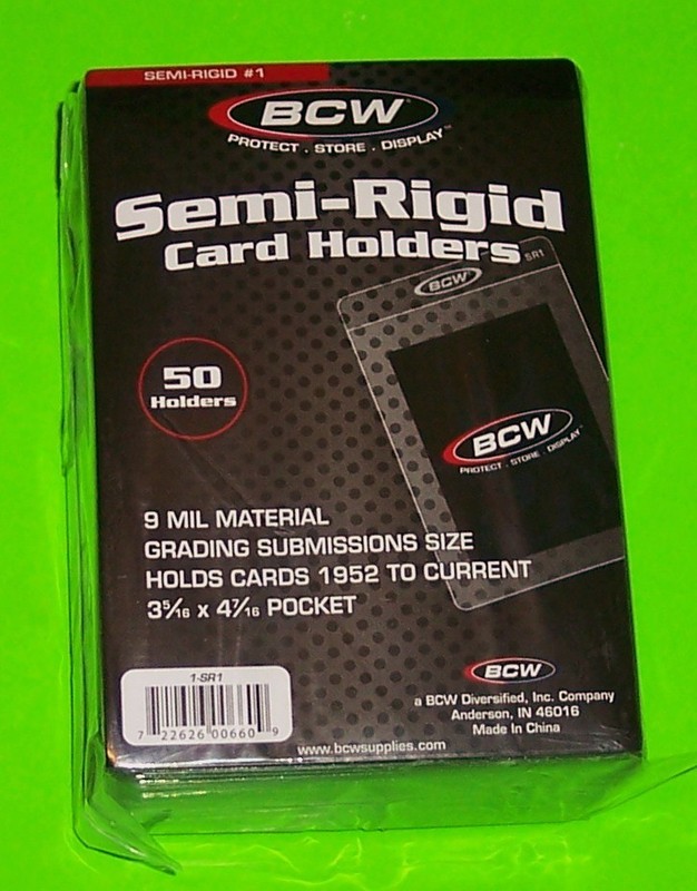 50 SEMI-RIGID CARD HOLDER #1,FOR TRADING CARDS 9 MIL,GRADING SUBMISSION SIZE SR1