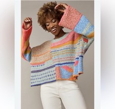 Moon Madison Mixed Pattern Multicolor Sweater Size S Crew Neck