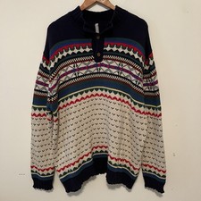 Hanna Andersson Fair Isle Button Mock Neck Cotton Sweater Mens XL Skiing Nordic