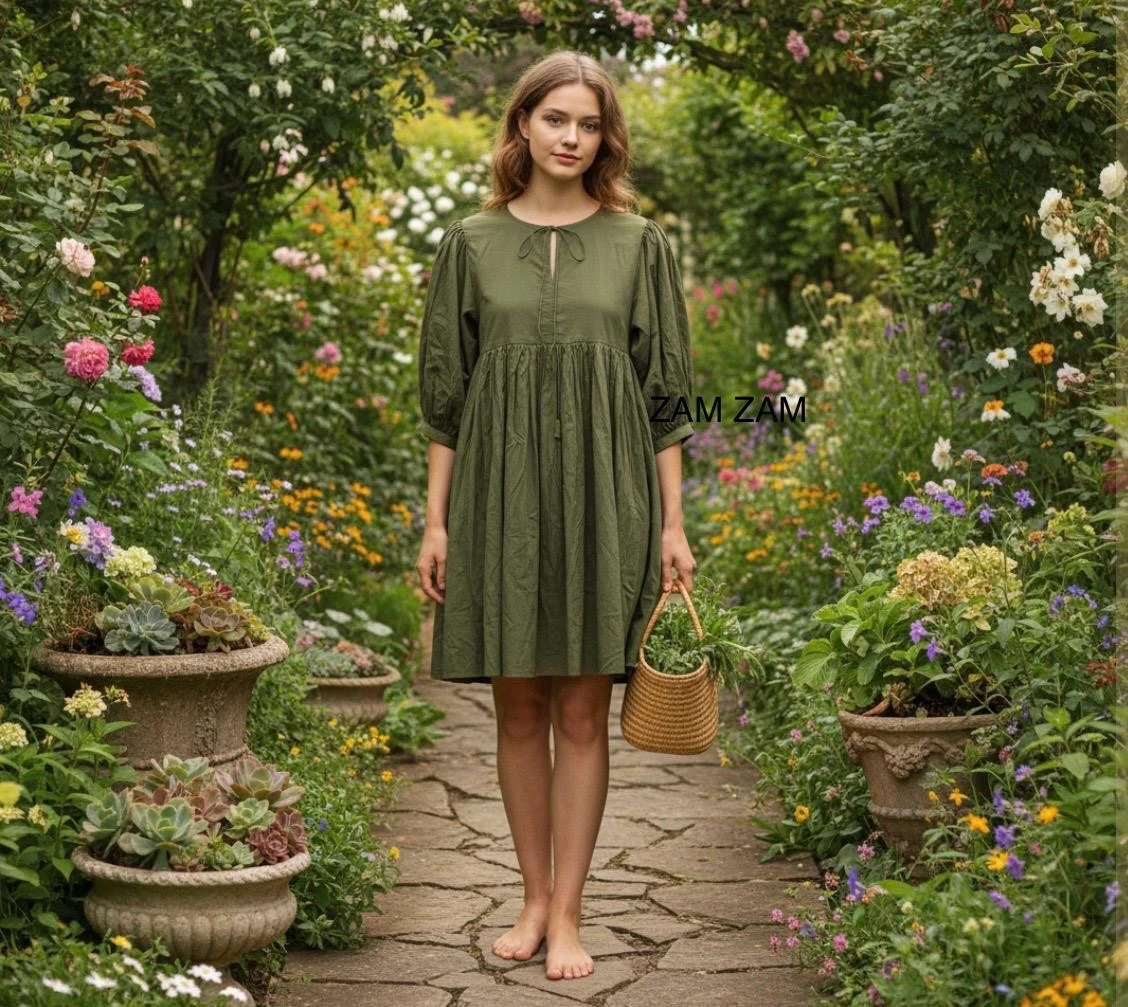 Solid Color Cotton Dress | Comfortable Daily Wear Short Dress