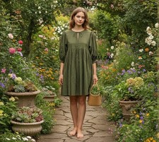 Solid Color Cotton Dress | Comfortable Daily Wear Short Dress