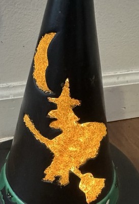 Vintage 1970s Handmade Ceramic Halloween Witch Witches Hat Desk Lamp Works!