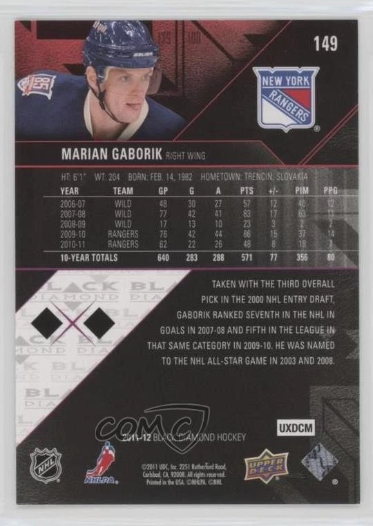 2011-12 Upper Deck Black Diamond Marian Gaborik #149 - Image 2 of 2