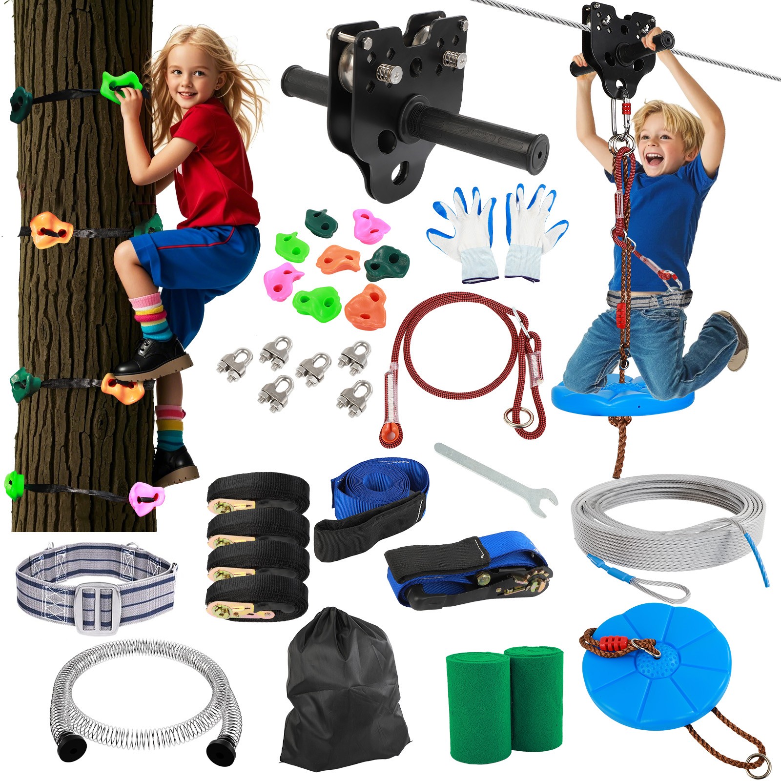 180FT Kids Zipline Kit for Backyard: Up To 400LBS Backyard Playground Set