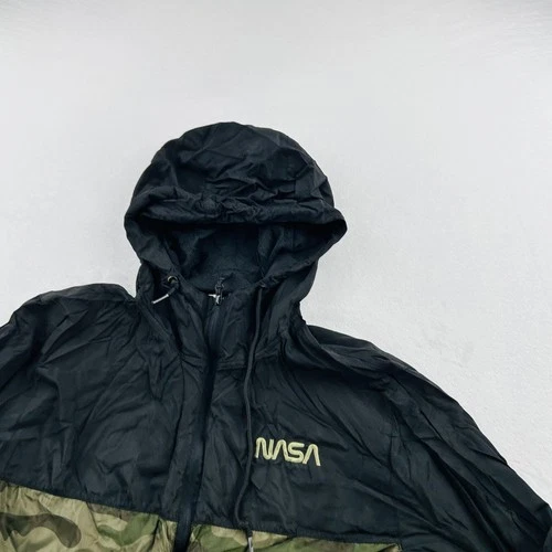 NASA Jacket Mens Large Black Camo Full Zip Hooded Windbreaker Mesh EXP54LWZC image 14
