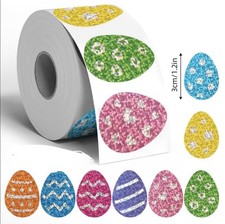 40 PCs ~1x1.2” Holographic Multi-color Glitter Easter Egg Stickers 8 Designs