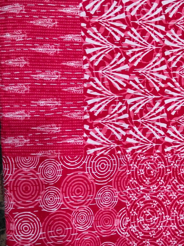 Pink Indian Cotton Kantha Quilt Bohemian Throw Blanket Twin Queen King Size - Image 2 of 4