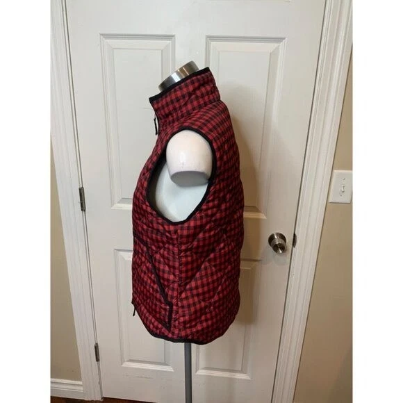 J. Crew Red Black Buffalo Plaid Puffer Vest, Size Small - Image 3 of 4