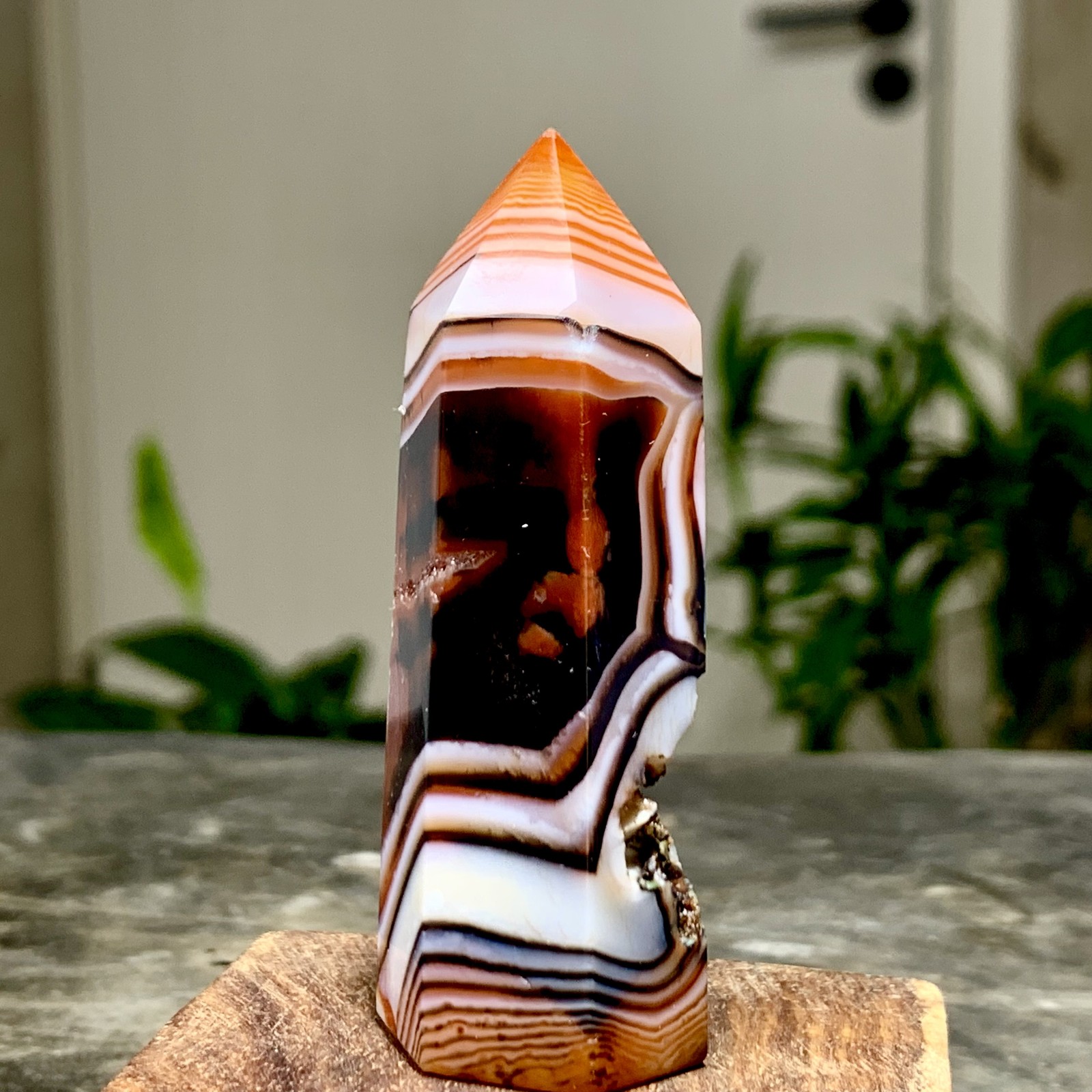 47G Natural red sardonyx striped agate Tower crystal mineral column Healing