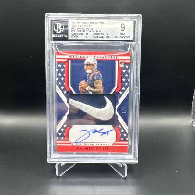 2024 National Treasures FOTL Joe Milton III RPA 1/2 On Card Nike Swoosh SGC 9/10