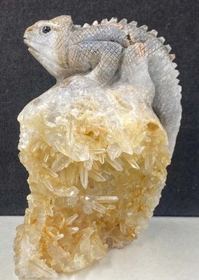 297g Hand Carved Natural Crystal Quartz Mineral Specimens, Lizard, Stone Statue