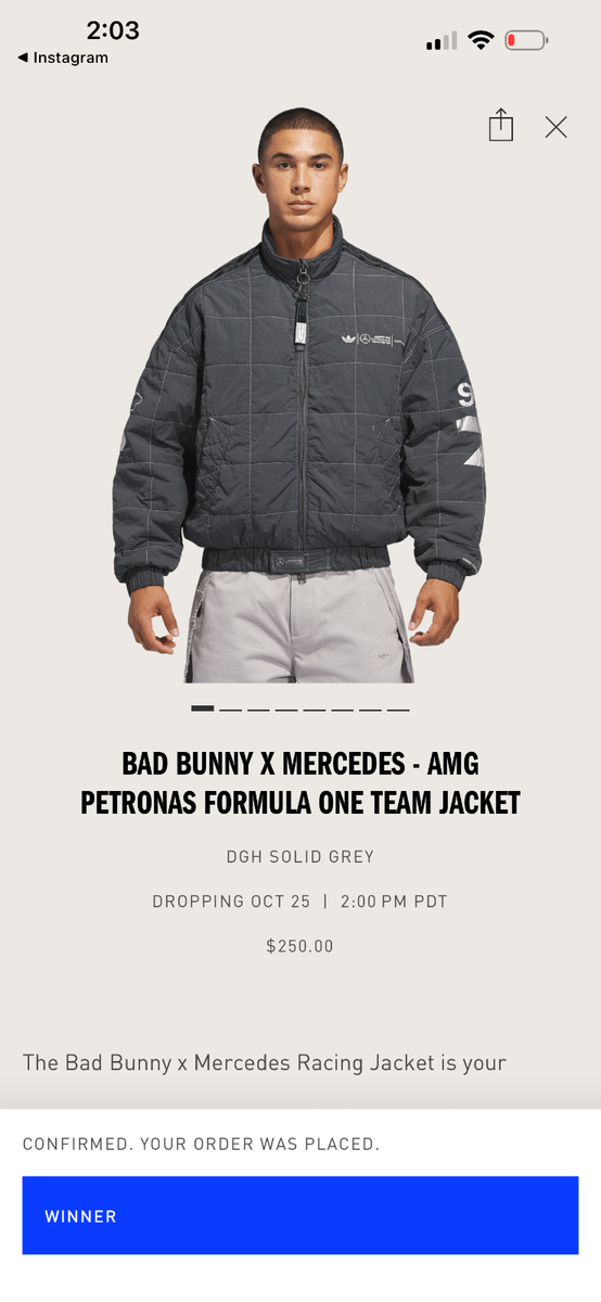 Adidas para Bad Bunny x Mercedes-AMG F1 Racing Jacket Grey L | eBay