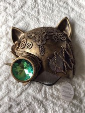 Steampunk Costume Masquerade Cat Half Face Mask Gears Gold Goggle New