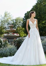 Morilee A-Line Tulle Lace Beaded Wedding Dress 5805L Sparrow Ivory Size 18