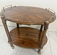 Vintage Mid Century Cocktail Bar Tea Cart Server Rolling 2 Tier Serving Table 