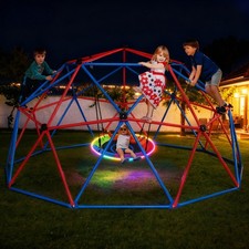 Hapfan 10ft Climbing Dome with LED Saucer Swing Outdoor Playset Metal Jungle Gym