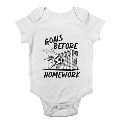 Goals Before Homework Fußball Soccer lustig Baby Weste Body Geschenk