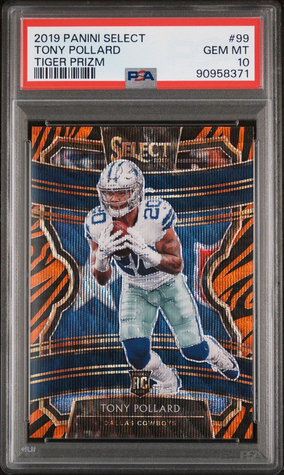 2019 Panini Select - Concourse Tony Pollard #99 Tiger Stripe Prizm (RC) PSA 10