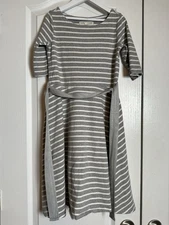 Hope & Henry Girls Knit Grey and White Striped Dress Size L Large