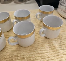 Espresso Cup & Saucer Set of 8. Unused-Mint Condition-Made in Germany-Gold/White