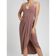 nwt Lulus Reinette Mauve Midi Cocktail Dress size M Faux wrap Spaghetti Strap