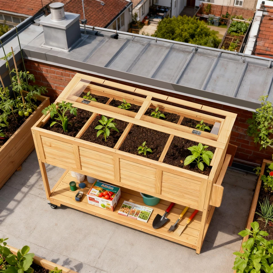 Large Raised Garden Bed with Trellis for Vine Climbing Plants- Wood Planter Box  - Image 3 of 4