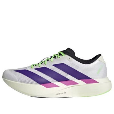 Size 10.5 Adidas Adizero Evo SL White Purple Lime Burst Running Mens JS4495