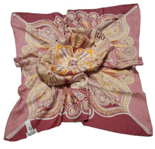 ELEGANCE PARIS PAISLEY LOGO PINK LARGE SILK SCARF 33 in MADE IN ITALY