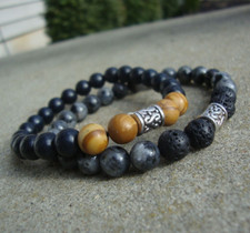 Jasper and Lava beaded Stretch Bracelet 8mm Set of 2 Men's Bracelet USA