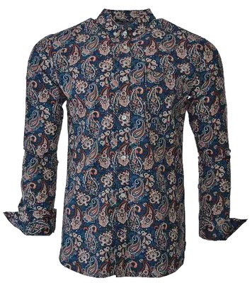 Lambretta Paisley Shirts Mens MOD Retro Long Sleeve Cotton Button Down UK  S-3XL | eBay