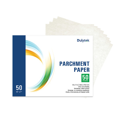 Dulytek 50-Sheet Pre-Cut Parchment Paper, 10''x7'', Heat Press, Dual Sides Coated