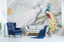 3D White Yellow Peacock Wall Murals Wallpaper Murals Wall Sticker Wall