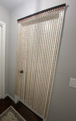 Vintage Beaded Door Curtain Entry Bamboo Wood Hanging Hippie Boho Rustic  Groovy