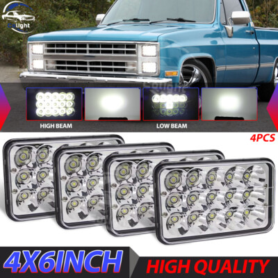 Fit For Chevy C10 Pickup Truck 1981-1987 4PCS 4x6'' LED Headlights Hi/Lo Beam 