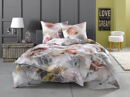 Noble Mako Satin Roses Bedding Grey Rosé 100% Cotton Bedding - With Style - Picture 1 of 5