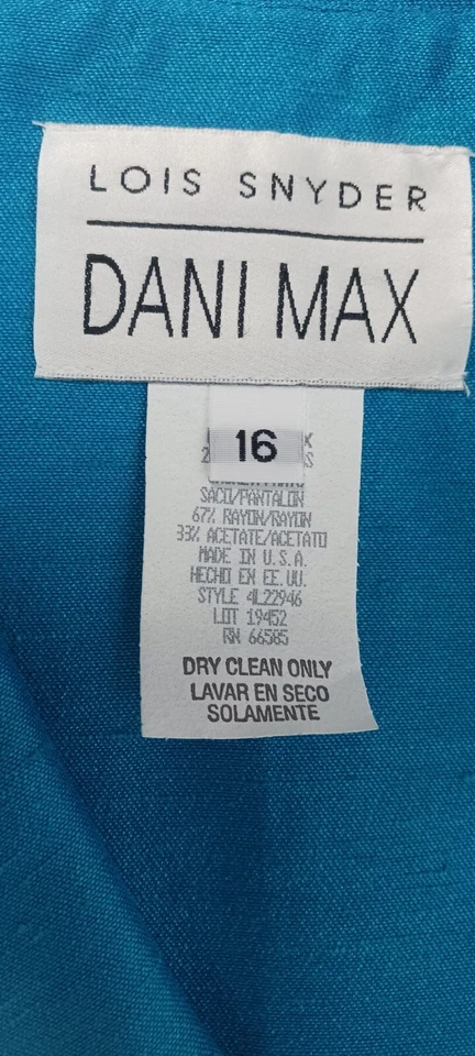 Stunning New sz16 Peacock Blue 2 Piece Short Sleeve Button Top, Ankle Slit Pant - Image 4 of 4