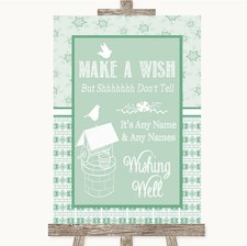 Winter Green Wishing Well Message Personalised Wedding Sign