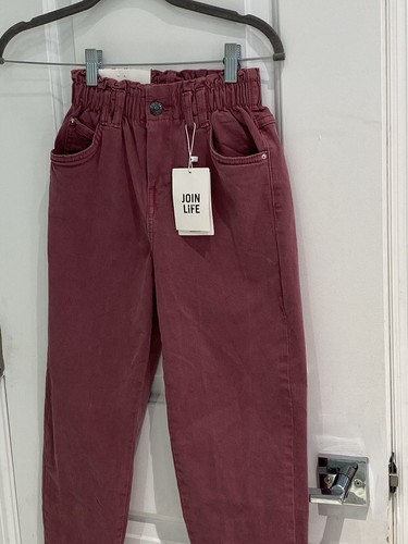 Pantalones Bershka Mujer Mamá Papel Cintura Alta Oscuros Malva Púrpura ¡Nuevos con etiquetas! 00 |