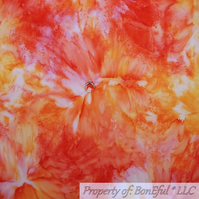 BonEful FABRIC FQ Cotton Quilt Orange Red Yellow White BATIK Fire Sun*Set Bright