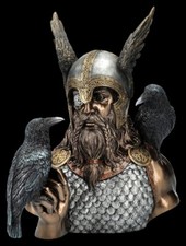 Odin Figurine - Buste Petit Avec Corbeau - Veronese Déco Viking Dieux