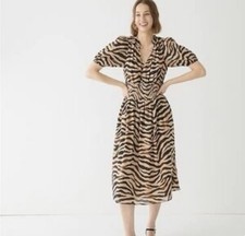 J.Crew Smocked Waist Cotton Voile Dress Zebra Stripe Size Small Cotton V-Neck