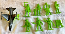 Vintage TimMee Galaxy Laser Team - 8 Green Plastic Space Figures Lot with Ship