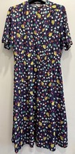 Ladies Dress 16 Vintage Floral Buttons Buttons Front Elastic Waist Midi