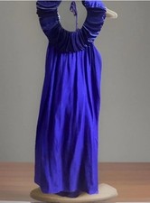 GUESS by Marciano Royal Blue Silk Halter Dress Tiered Neckline Open Back Medium