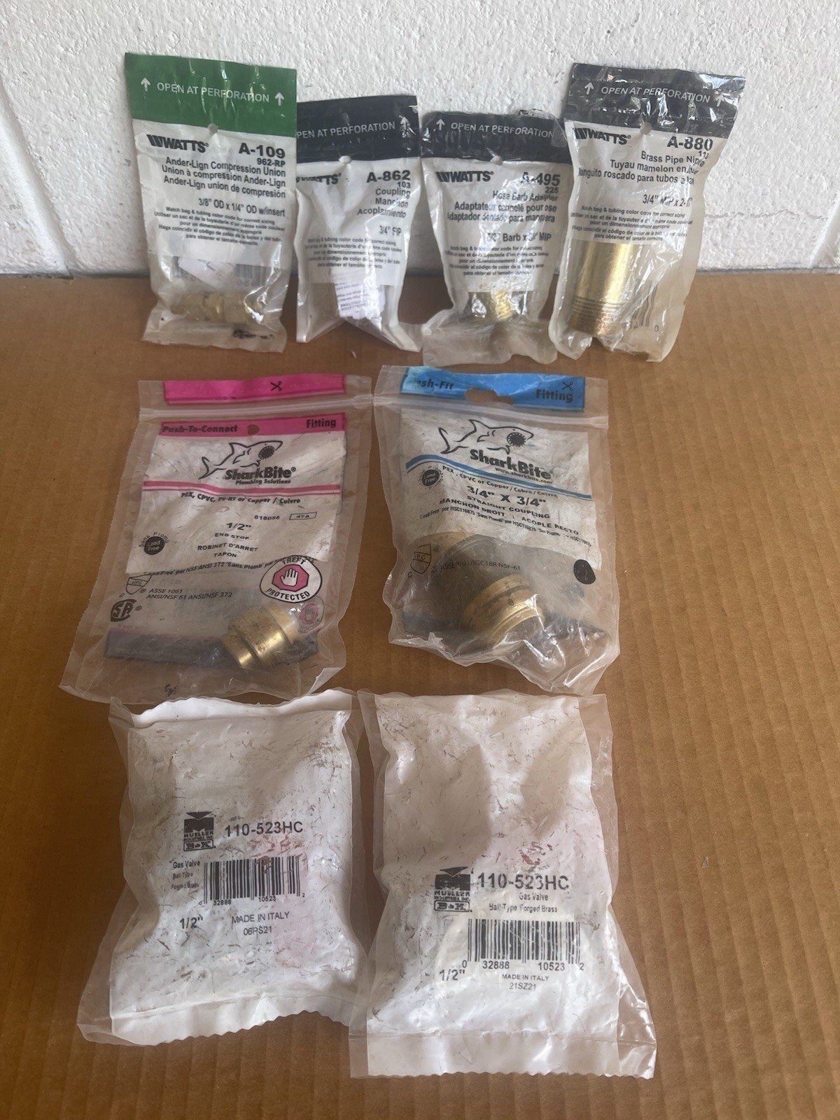 PLUMBING SUPPLY MIXED LOT OF 8 VALVES & FITTINGS "SEE LIST BELOW" NEW SEALED