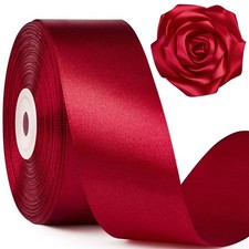 1-1/2 Inch Wide Wine Red Satin Ribbon, 50 Yards Solid Polyester Fabric Ribbon fo