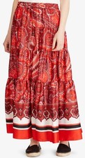 Vintage Lauren Ralph Lauren Red Tiered Paisley Boho Maxi Skirt Size L NWOT