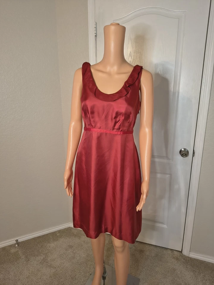 Vestido 100 % seda con volantes borde dinero antiguo preppy granja cottagecore talla 2 -DP33 Foto 2 de 4