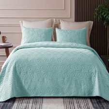 Whale Flotilla Twin XL Quilt Set Aqua Blue Bedspread All-Season 2-Piece New